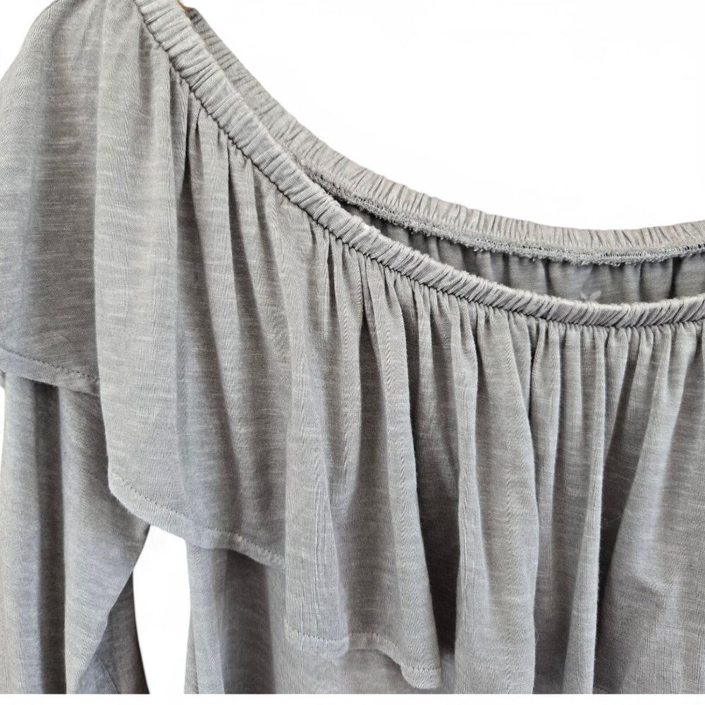 NWT American Eagle Outfitters Ruffle Off-Shoulder 3/4 Sleeve Top Gray Womens M - Picture 4 of 7